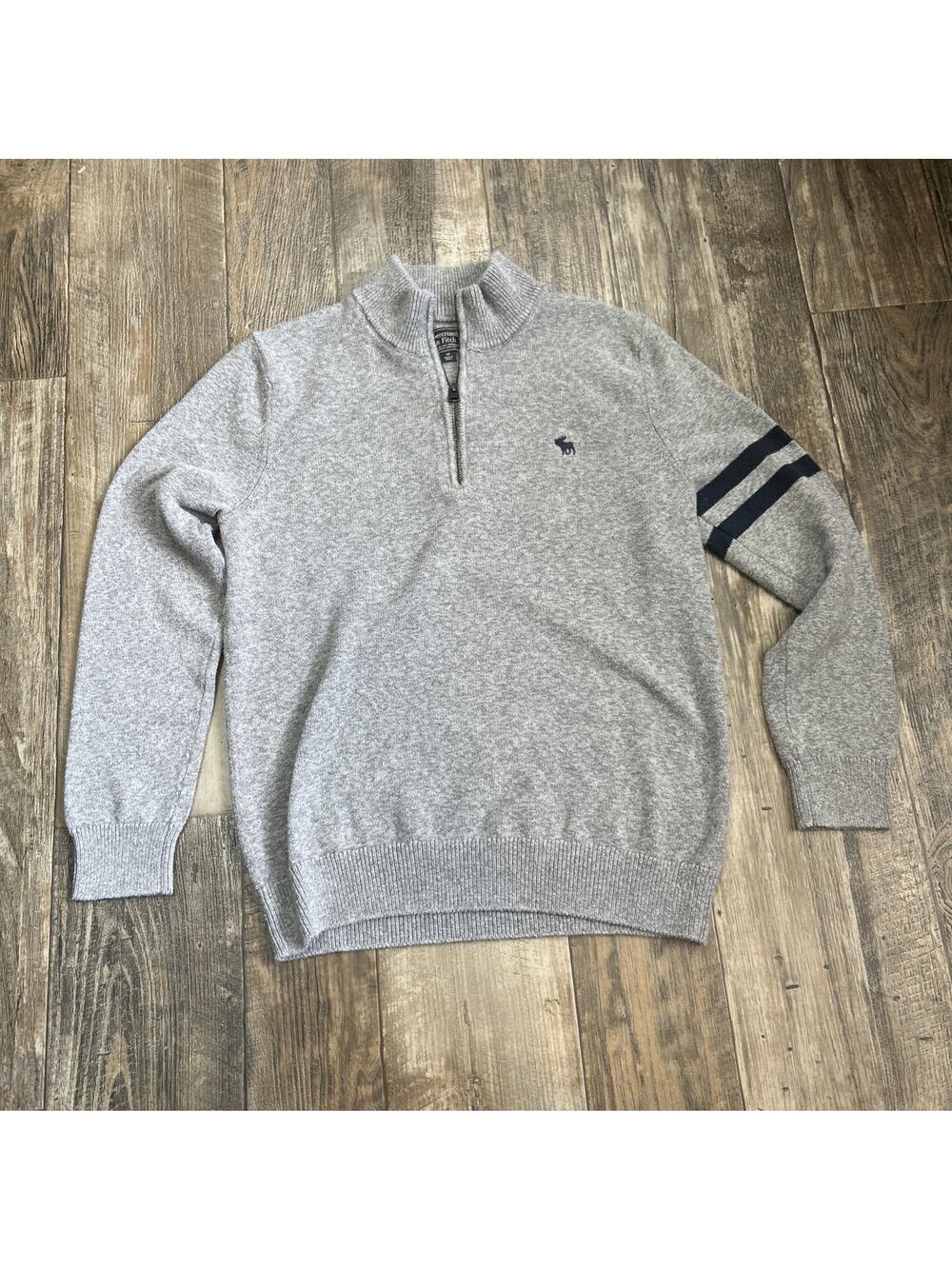 Abercrombie & Fitch Moose Mens Medium Grey Blue Long Sleeve 1/4 Zip Sweater